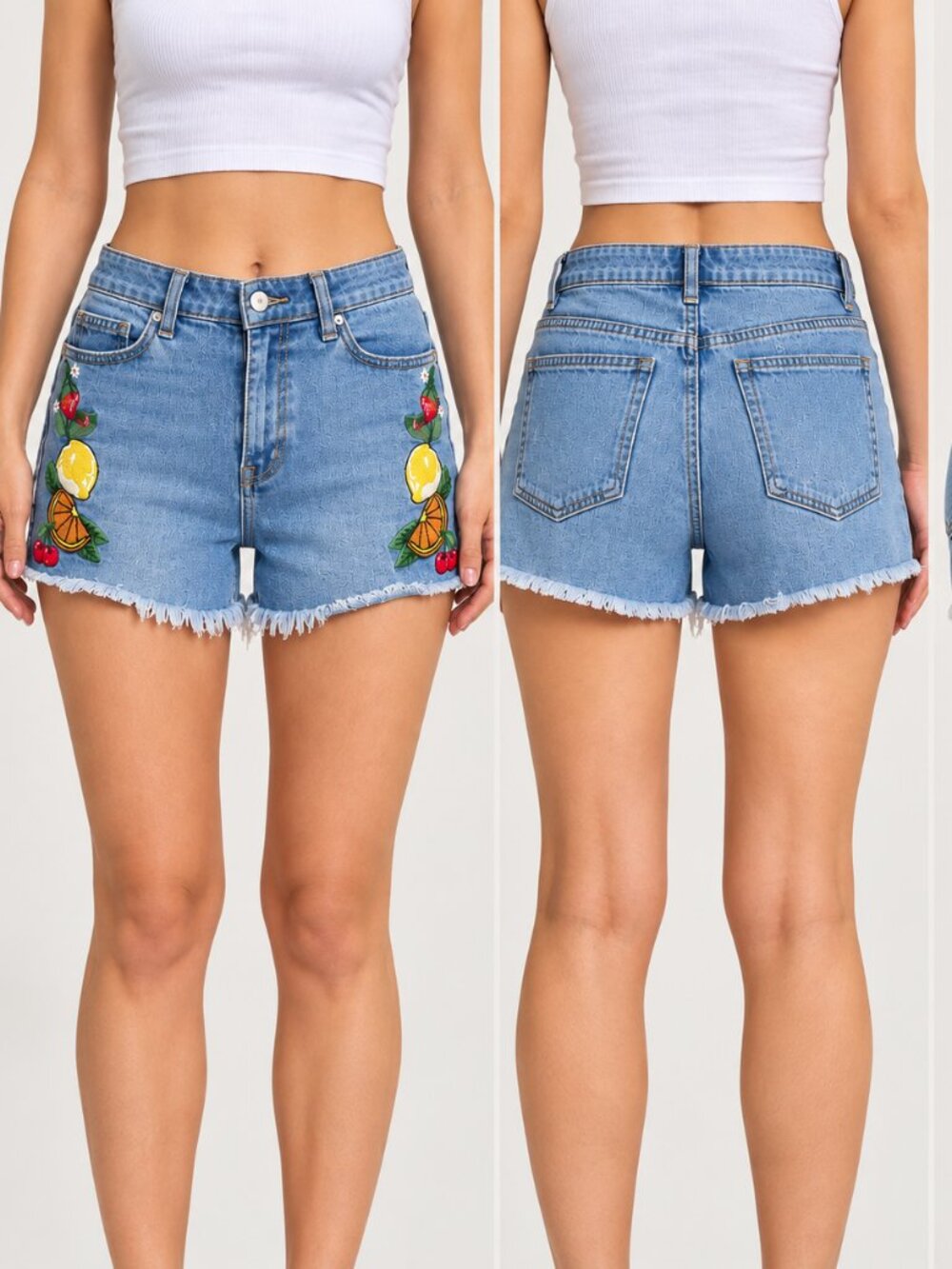 Indigo Rein Fruit Embroidered Denim Cutoff Shorts Size 7 Cottagecore